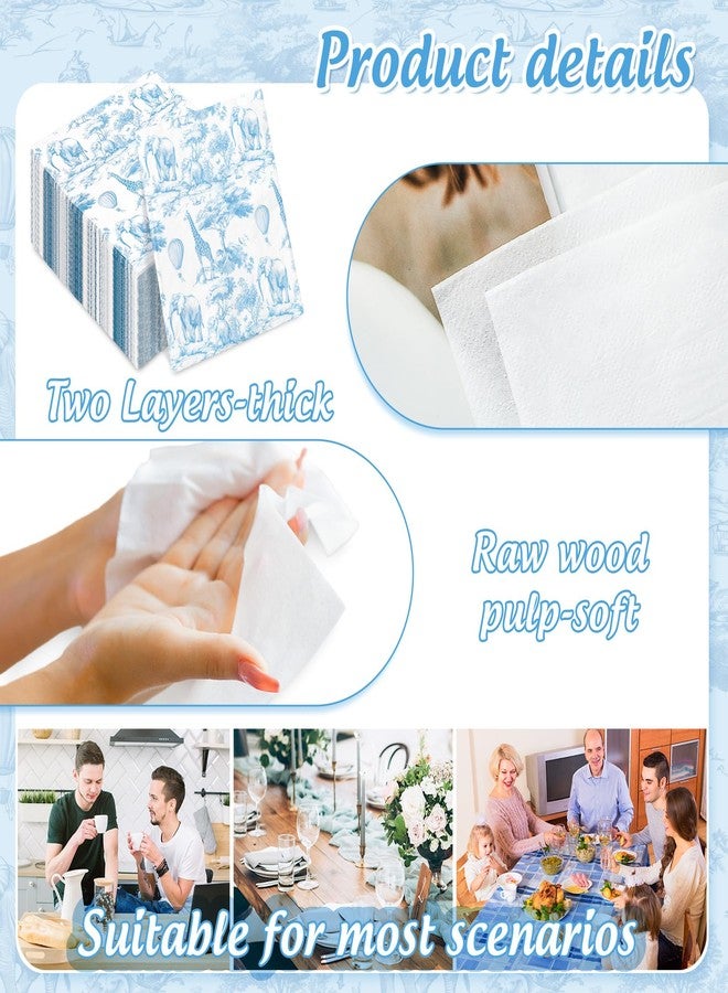 JarThenaAMCS مناديل ورقية من JarThenaAMCS، ٥٠ قطعة، بتصميم حيوانات سفاري، للاستخدام مرة واحدة، باللونين الأزرق والأبيض، مناسبة للغداء والعشاء، ولأعياد الميلاد وحفلات استقبال المولود الجديد، ولتزيين المائدة. - Image 3